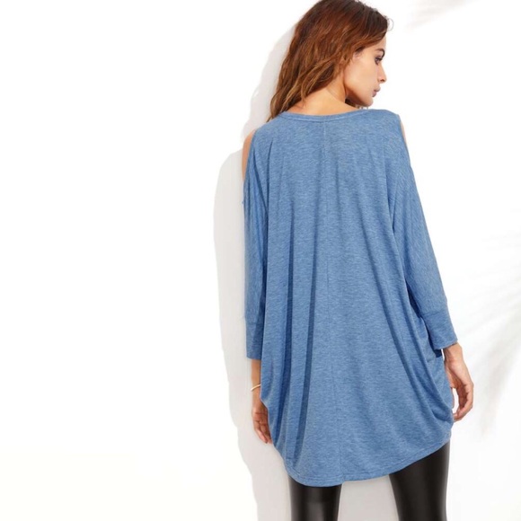 Oversized Cold Shoulder High Low Long Sleeve Tunic - Picture 3 of 5